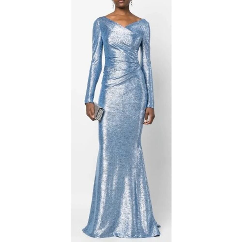 Talbot Runhof Long Sleeve Gown in Metallic Blue Women’s Sz. 12